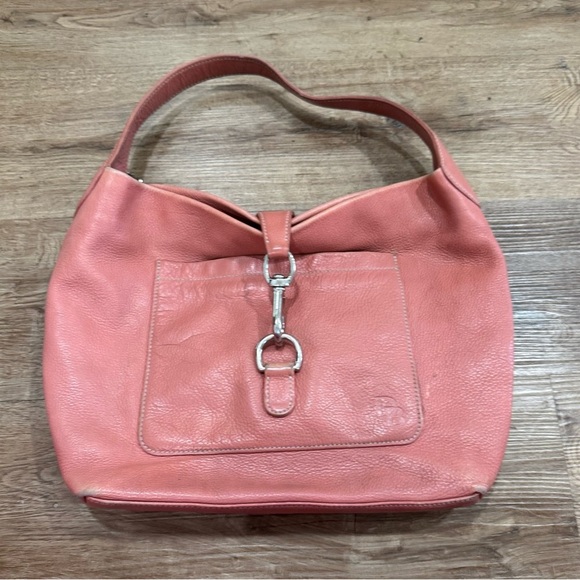 Dooney & Burke Pink Leather Shoulder Bag Medium‎ Vintage Hobo Tote Salmon Pink - Picture 1 of 10